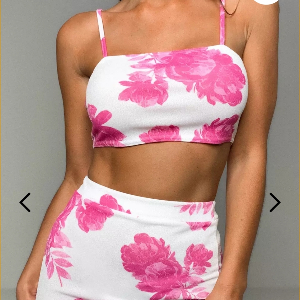 Missguided Pink Floral Skirt/Cami Top set